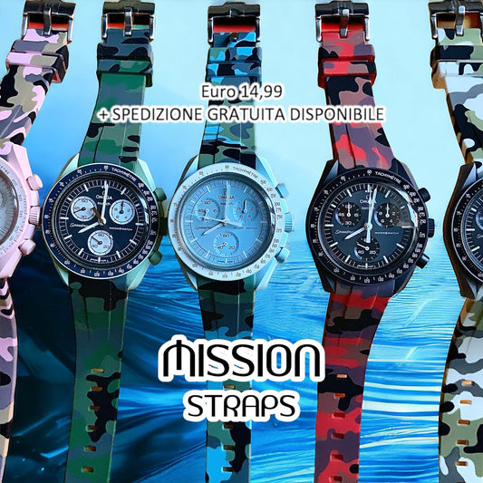 Wraparound "SILICONE" straps for all OmegaSwatch models of the "Mission to the Moon" series and other watches with 20mm lugs (Timex, Seiko, Citizen etc .)