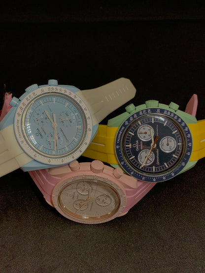 Wraparound "SILICONE" straps for all OmegaSwatch models of the "Mission to the Moon" series and other watches with 20mm lugs (Timex, Seiko, Citizen etc .)