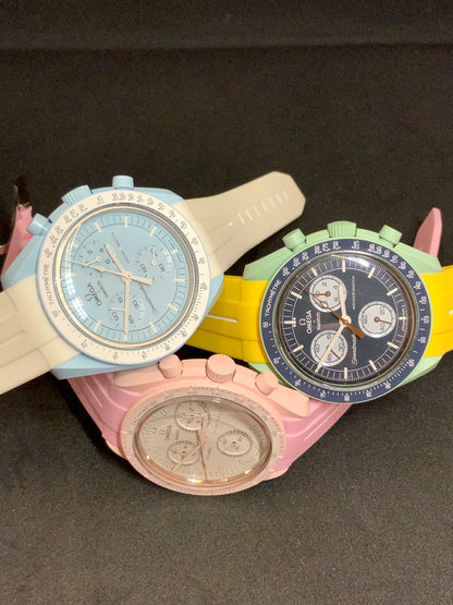 Wraparound "SILICONE" straps for all OmegaSwatch models of the "Mission to the Moon" series and other watches with 20mm lugs (Timex, Seiko, Citizen etc .)
