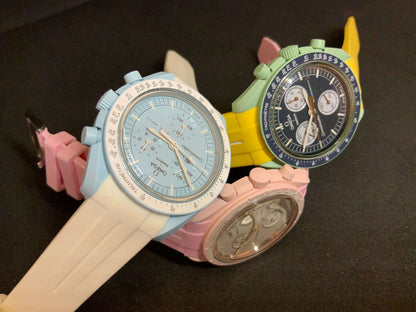 Wraparound "SILICONE" straps for all OmegaSwatch models of the "Mission to the Moon" series and other watches with 20mm lugs (Timex, Seiko, Citizen etc .)