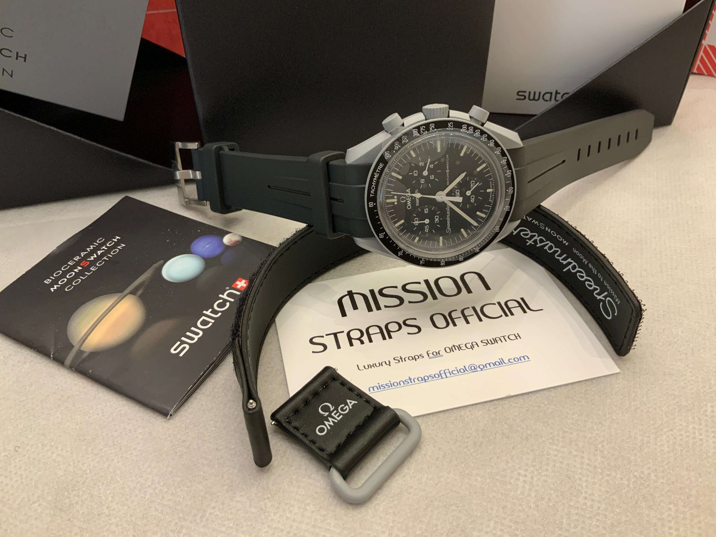 Wraparound "SILICONE" straps for all OmegaSwatch models of the "Mission to the Moon" series and other watches with 20mm lugs (Timex, Seiko, Citizen etc .)